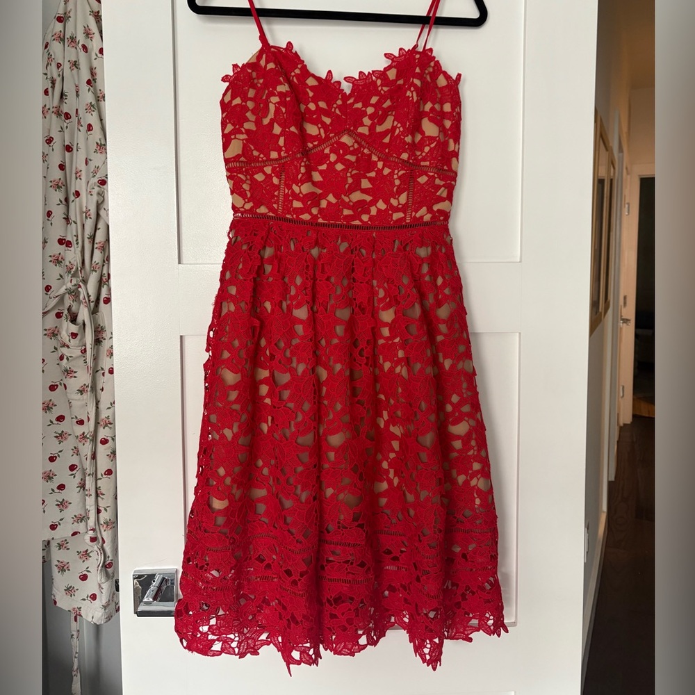 Red lace cocktail dress